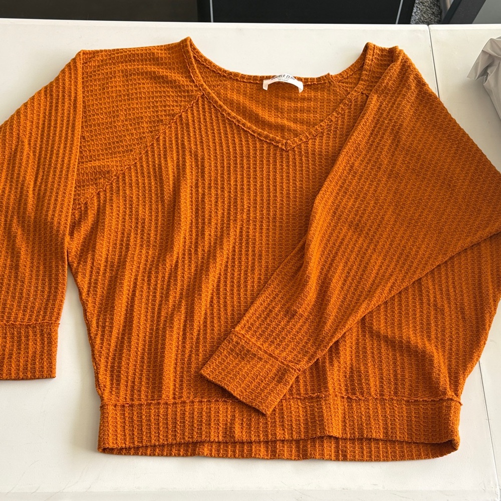 Burnt orange Waffle-Knit V-Neck Sweater